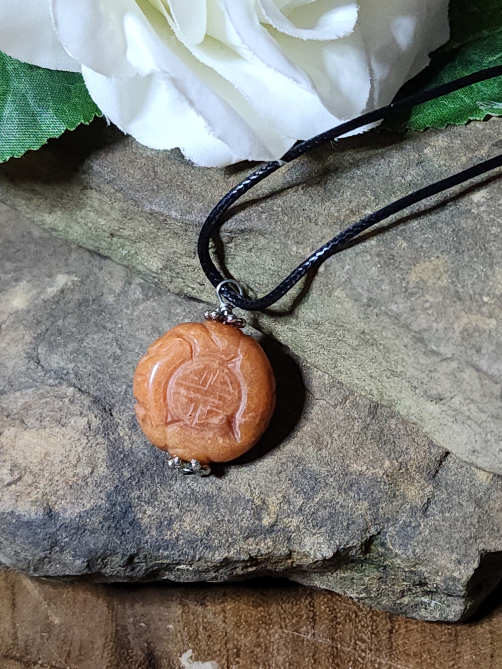 Vintage Orange Jade-like Pendant Cord Necklace